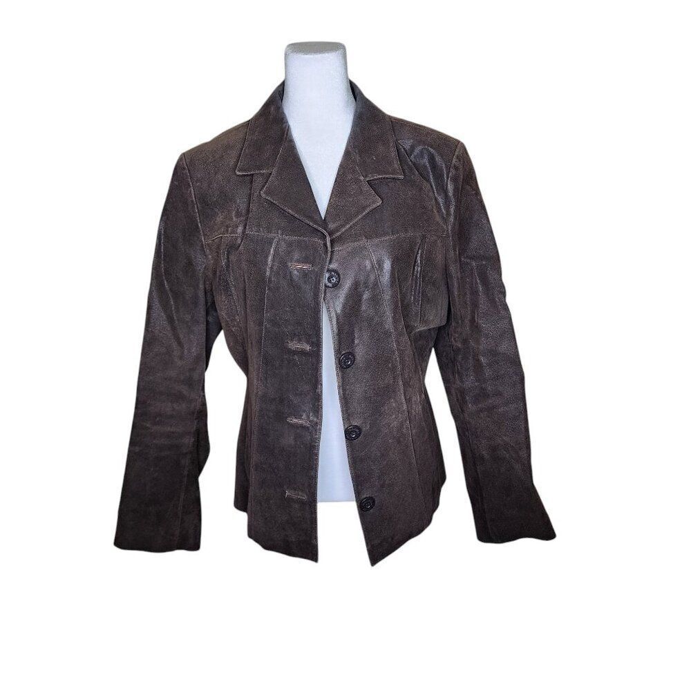 Y2K Wilsons Leather Maxima Suede Tapered Waist Jacket Womens Size L Brown